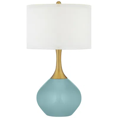 Color Plus Nickki Brass 30 1/2" High Modern Raindrop Blue Table Lamp