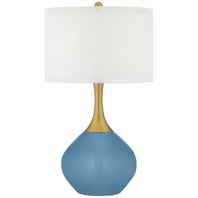 Color Plus Nickki Brass 30 1/2" High Modern Secure Blue Table Lamp