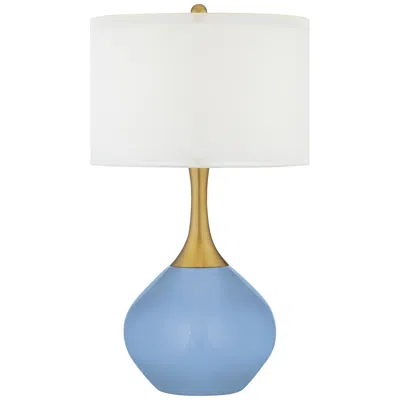 Color Plus Nickki Brass 30 1/2" High Placid Blue Modern Table Lamp