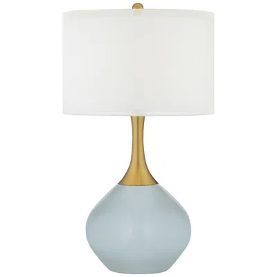 Color Plus Nickki Brass 30 1/2" High Take Five Blue Modern Table Lamp