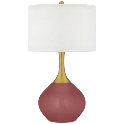 Color Plus Nickki Brass 30 1/2" High Toile Red Table Lamp