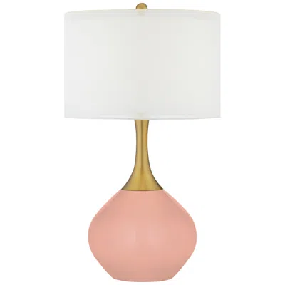 Color Plus Nickki Brass 30 1/2" Mellow Coral Pink Modern Table Lamp