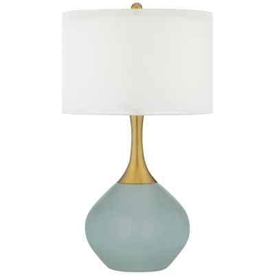 Color Plus Nickki Brass 30 1/2" Modern Aqua-sphere Blue Table Lamp
