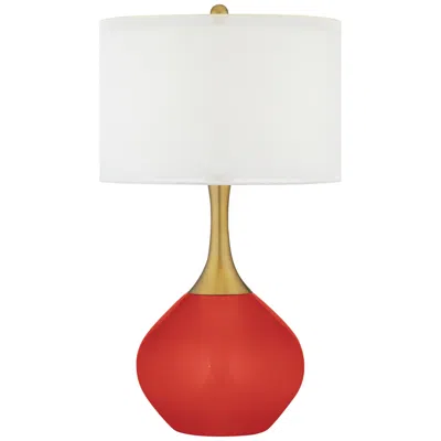 Color Plus Nickki Brass 30 1/2" Modern Cherry Tomato Red Table Lamp