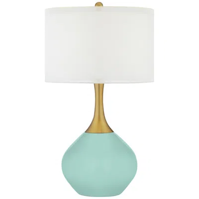 Color Plus Nickki Brass 30 1/2" Modern Coastal Cay Blue Table Lamp