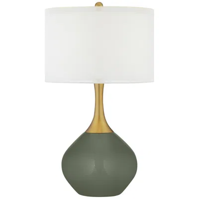 Color Plus Nickki Brass 30 1/2" Modern Deep Lichen Green Table Lamp