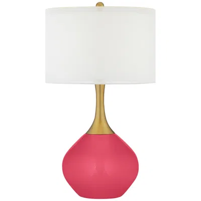 Color Plus Nickki Brass 30 1/2" Modern Glass Eros Pink Table Lamp