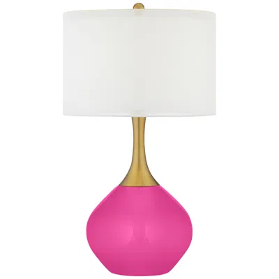 Color Plus Nickki Brass 30 1/2" Modern Glass Fuchsia Pink Table Lamp