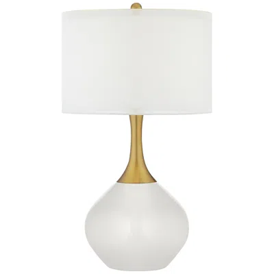 Color Plus Nickki Brass 30 1/2" Modern Glass Winter White Table Lamp
