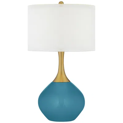 Color Plus Nickki Brass 30 1/2" Modern Great Falls Blue Table Lamp