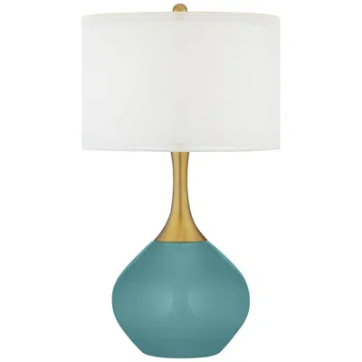 Color Plus Nickki Brass 30 1/2" Modern Reflecting Pool Blue Table Lamp