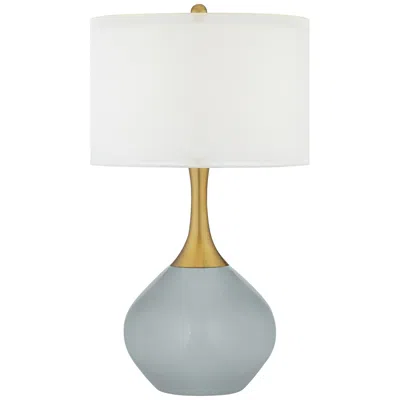Color Plus Nickki Brass 30 1/2" Modern Uncertain Gray Table Lamp