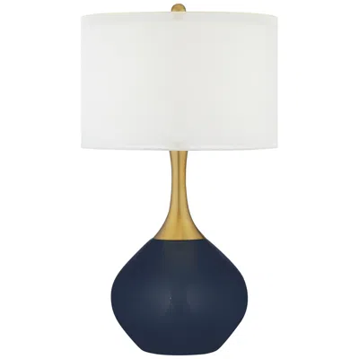 Color Plus Nickki Brass 30 1/2" Naval Blue Modern Glass Table Lamp