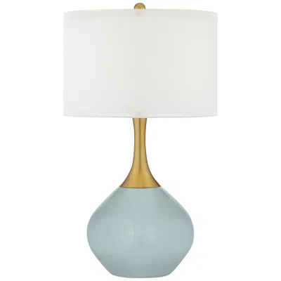Color Plus Nickki Brass 30 1/2" Rain Blue Modern Table Lamp