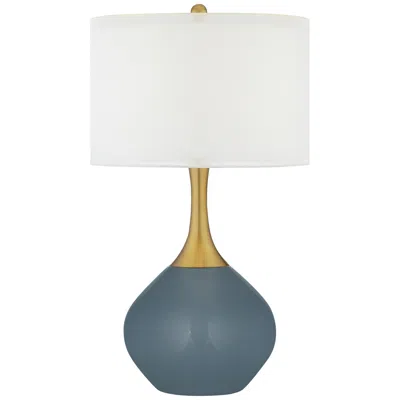 Color Plus Nickki Brass 30 1/2" Smoky Blue Modern Table Lamp
