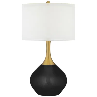 Color Plus Nickki Brass 30 1/2" Tricorn Black Modern Glass Table Lamp