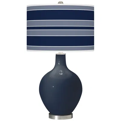 Color Plus Ovo 28 1/2" Bold Stripe Naval Blue Table Lamp