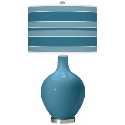 Color Plus Ovo 28 1/2" Bold Stripe Shade Great Falls Blue Table Lamp