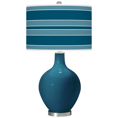 Color Plus Ovo 28 1/2" Bold Stripe Shade Oceanside Blue Table Lamp