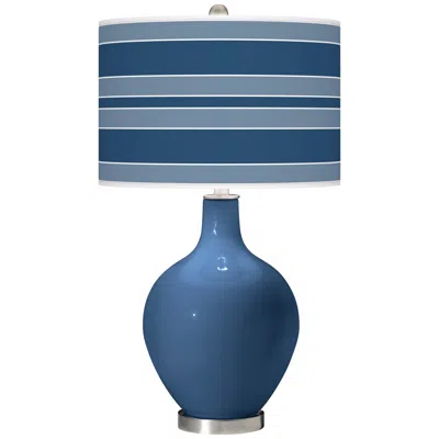Color Plus Ovo 28 1/2" Bold Stripe Shade Regatta Blue Table Lamp