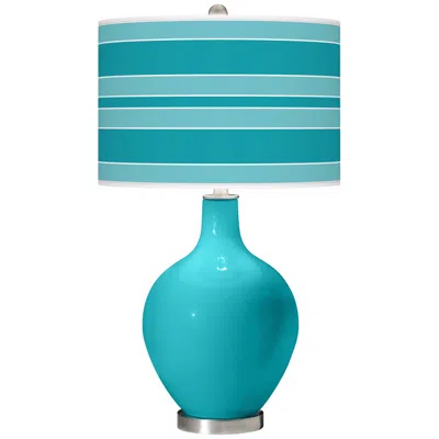 Color Plus Ovo 28 1/2" Bold Stripe Surfer Blue Table Lamp