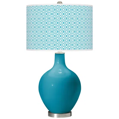 Color Plus Ovo 28 1/2" Diamonds Shade Caribbean Sea Blue Table Lamp