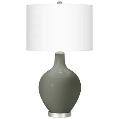 Color Plus Ovo 28 1/2" Fog Linen Shade Pewter Green Table Lamp