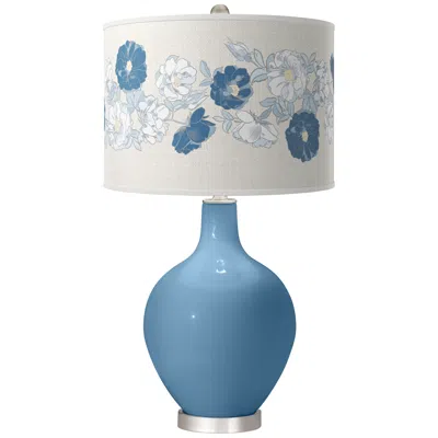 Color Plus Ovo 28 1/2" High Rose Bouquet Secure Blue Table Lamp