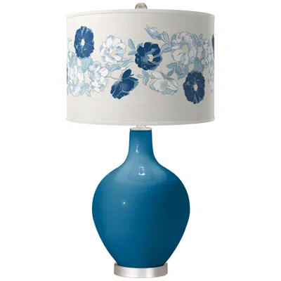 Color Plus Ovo 28 1/2" Rose Bouquet Shade Mykonos Blue Table Lamp