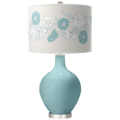 Color Plus Ovo 28 1/2" Rose Bouquet Shade Raindrop Blue Table Lamp