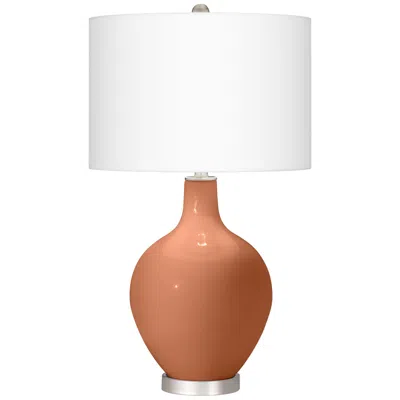 Color Plus Ovo 29 1/2" High Linen Shade Baked Clay Red Table Lamp