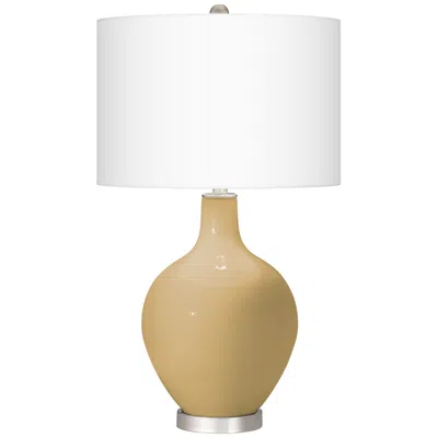 Color Plus Ovo 30 1/2" Fog Linen Shade Empire Gold Table Lamp
