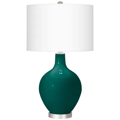 Color Plus Ovo 30 1/2" Fog Linen Shade Peacock Blue Table Lamp
