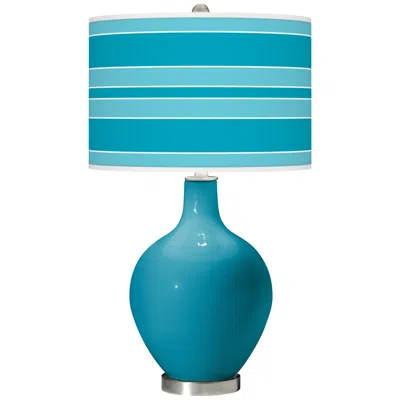Color Plus Ovo Bold Stripe Caribbean Sea Blue Table Lamp