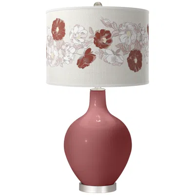 Color Plus Ovo Nickel 28 1/2" Rose Bouquet Shade Toile Red Table Lamp