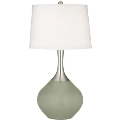 Color Plus Spencer Nickel 31" Linen Shade And Evergreen Fog Green Lamp