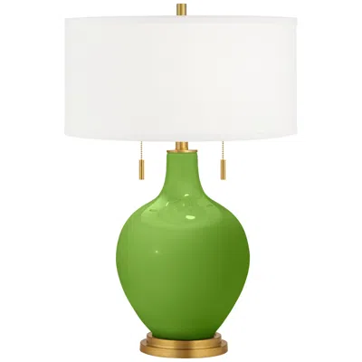 Color Plus Toby 28" High Brass And Rosemary Green Glass Table Lamp