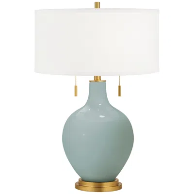 Color Plus Toby Brass 28" Aqua-sphere Blue Glass Table Lamp