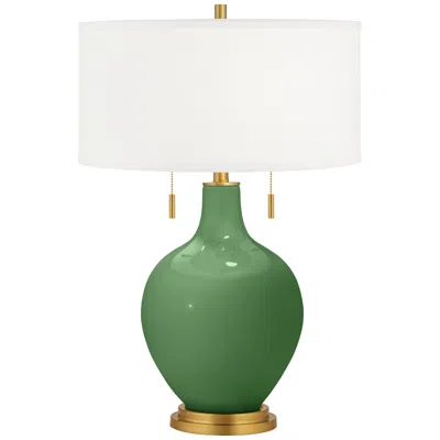 Color Plus Toby Brass 28" Garden Grove Green Glass Table Lamp