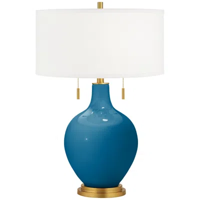 Color Plus Toby Brass 28" High Coastal Mykonos Blue Table Lamp