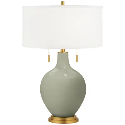 Color Plus Toby Brass 28" High Evergreen Fog Green Table Lamp