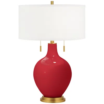 Color Plus Toby Brass 28" High Modern Glass Ribbon Red Table Lamp