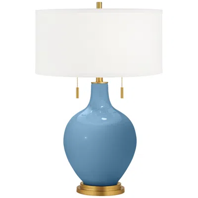 Color Plus Toby Brass 28" High Modern Glass Secure Blue Table Lamp