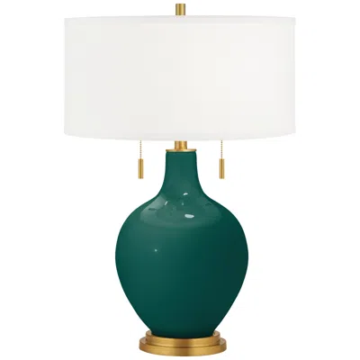 Color Plus Toby Brass 28" High Peacock Blue Table Lamp