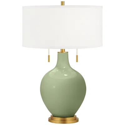 Color Plus Toby Brass 28" Majolica Green Glass Table Lamp