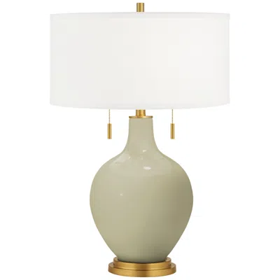 Color Plus Toby Brass 28" Modern Glass Sage Green Table Lamp