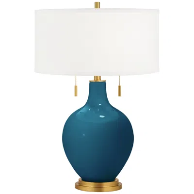 Color Plus Toby Brass 28" Oceanside Blue Glass Table Lamp