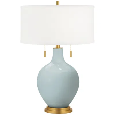Color Plus Toby Brass 28" Rain Blue Glass Table Lamp