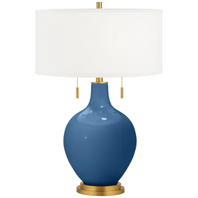 Color Plus Toby Brass 28" Regatta Blue Glass Table Lamp