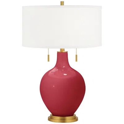 Color Plus Toby Brass 28" Samba Red Glass Table Lamp
